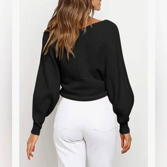 BTFBM Black Off Shoulder Sweater for Women. - Picture 3 of 5